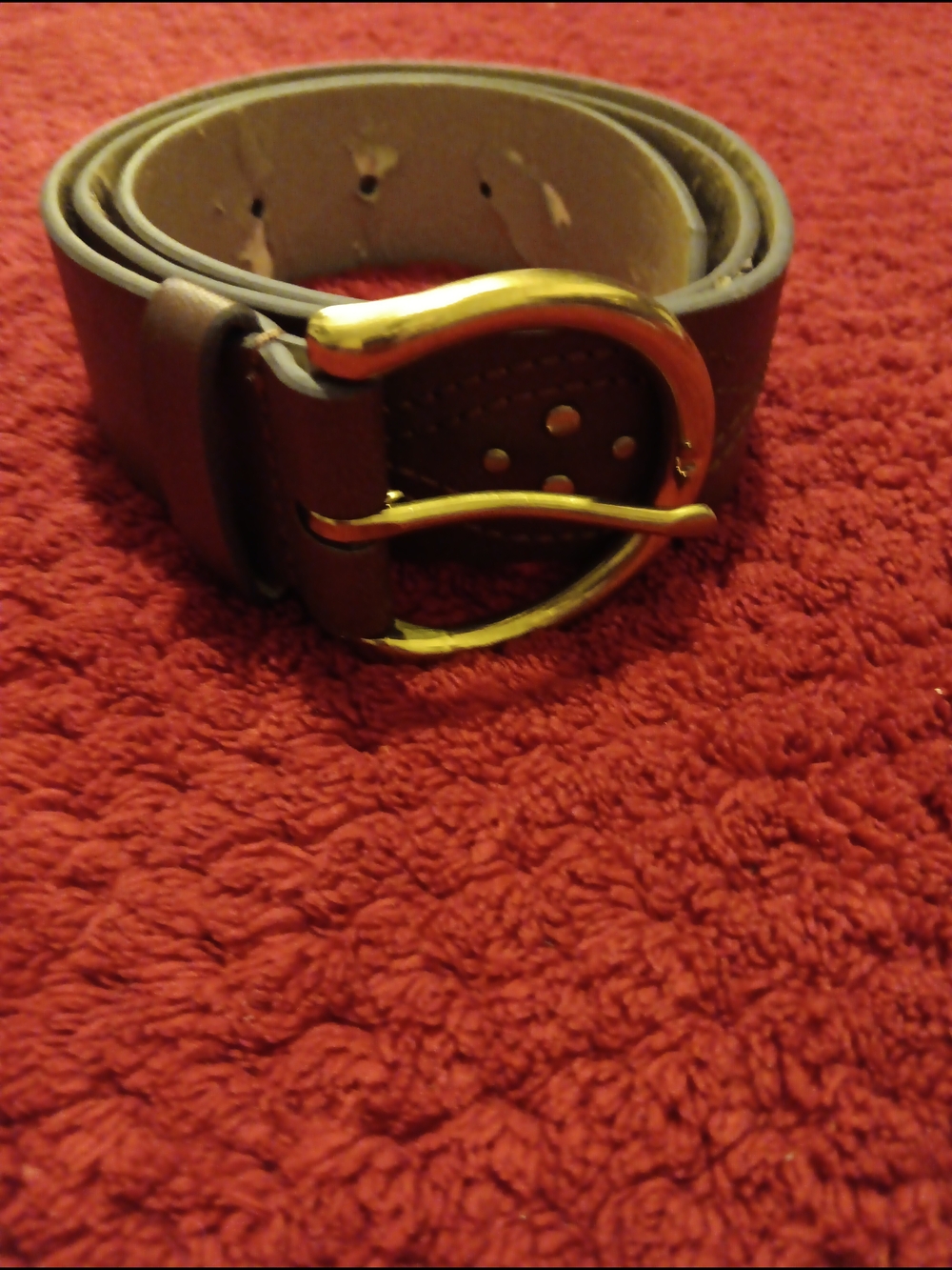 Men's Classic Taupe Leather Belt with Gold Buckle